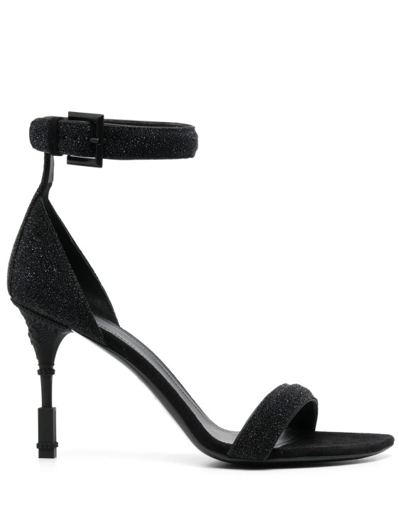 Shop Balmain Black Moneta Glitter Sandals