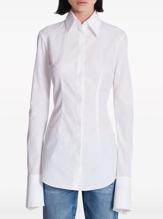 Shop Balmain Extra-long Sleeves Cotton Shirt In White
