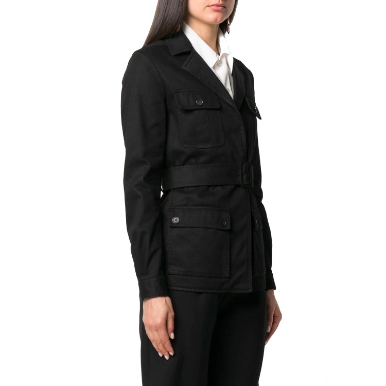Shop Saint Laurent Belted Flap Pocket Jacket In Black