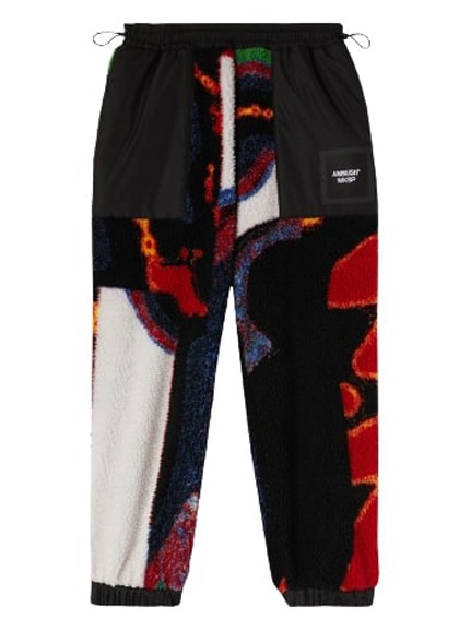 Ambush Printed Panelled Faux Shearling Sweatpants In Black