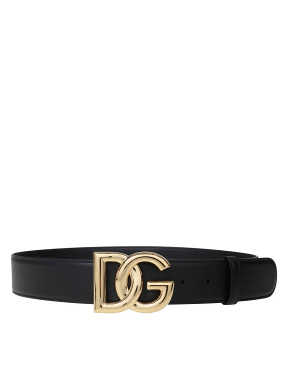 Dolce & Gabbana Calfskin Belt With Metal Dg Logo In Black