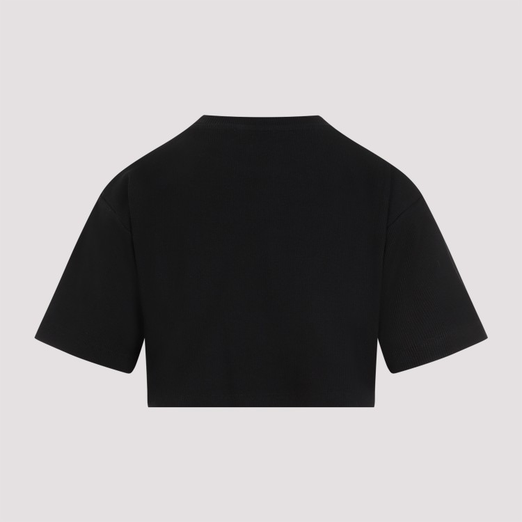 Shop Off-white Stamp Cropped Black Cotton T-shirt