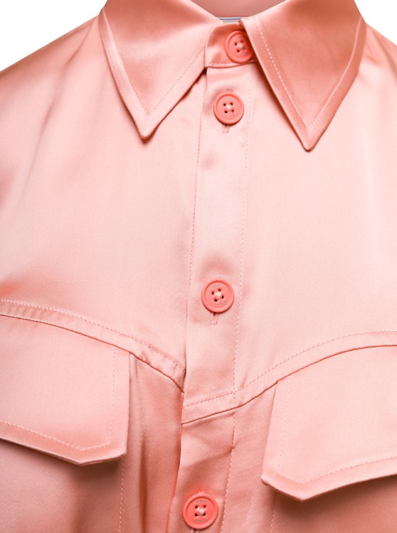 Shop Off-white Mini Pink Asymmetric Shirt Dress In Satin Viscose