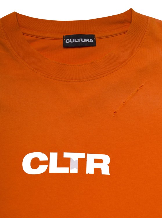 Shop Cultura Orange Crewneck Sweatshirt With Contrasting Cltr Print In Jersey