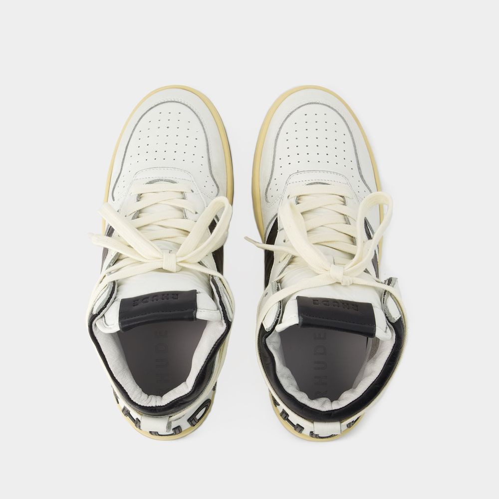 Shop Rhude Rhecess Hi Sneakers - Leather - Black/white