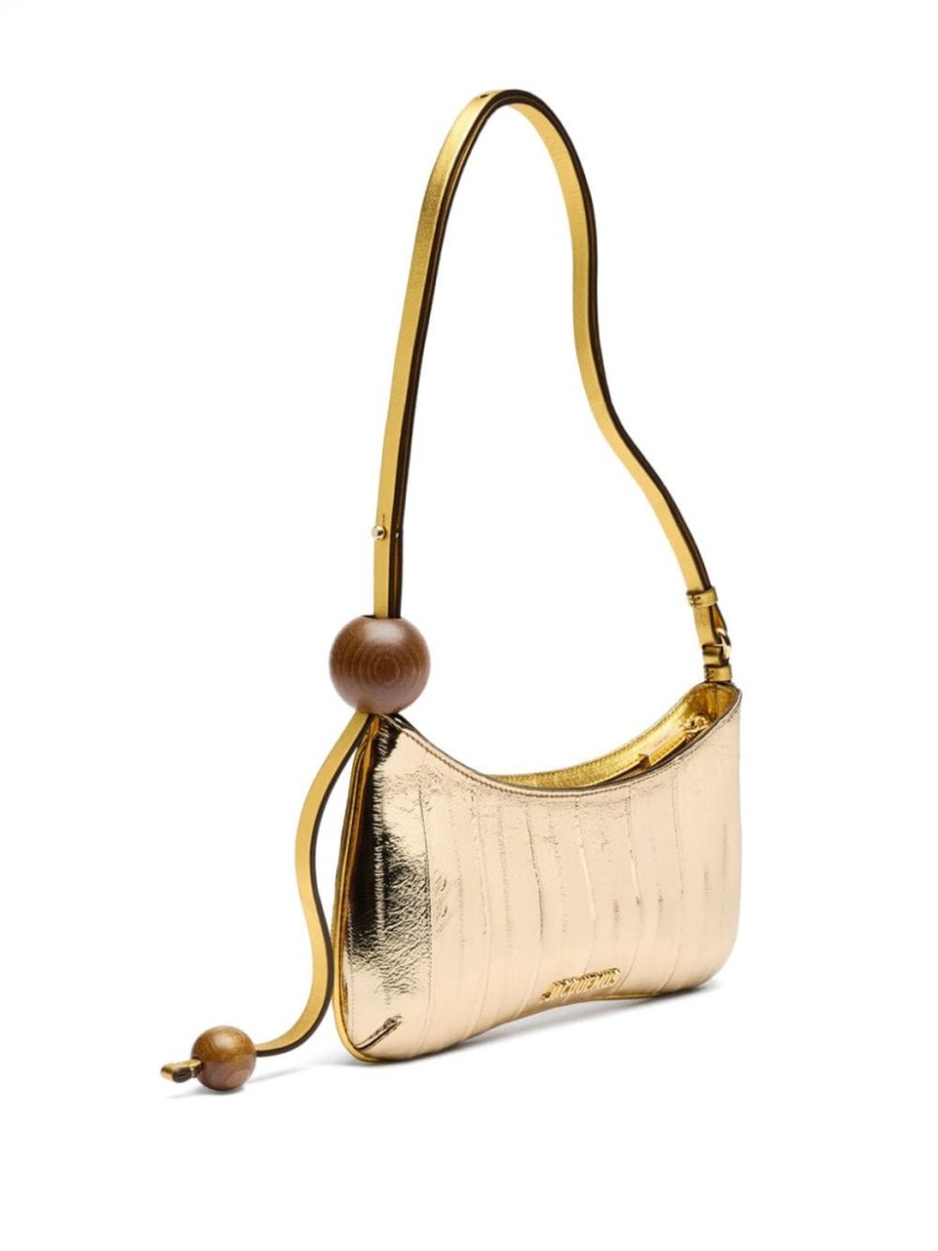 Jacquemus The Bisou Perle Mirrored Leather Shoulder Bag In Gold