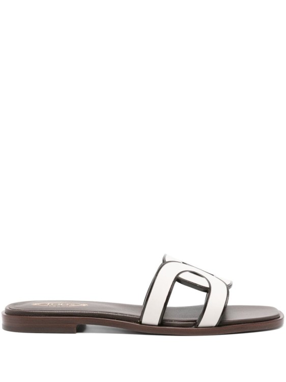 Tod's Cutout Leather Slides In Grey
