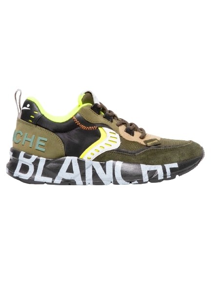 Voile Blanche Club Sneakers In Technical Fabric And Military Green Suede