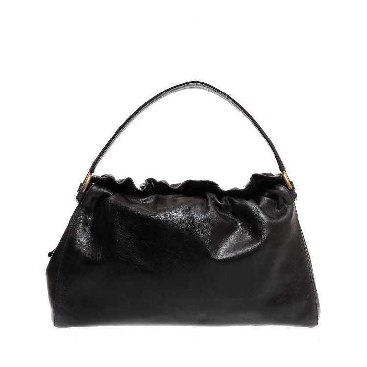 Shop Orciani Puffy Media Black Leather Handbag