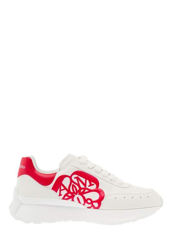 Shop Alexander Mcqueen White 'sprint' Sneakers With Contrast Branded Heel In Calf Leather