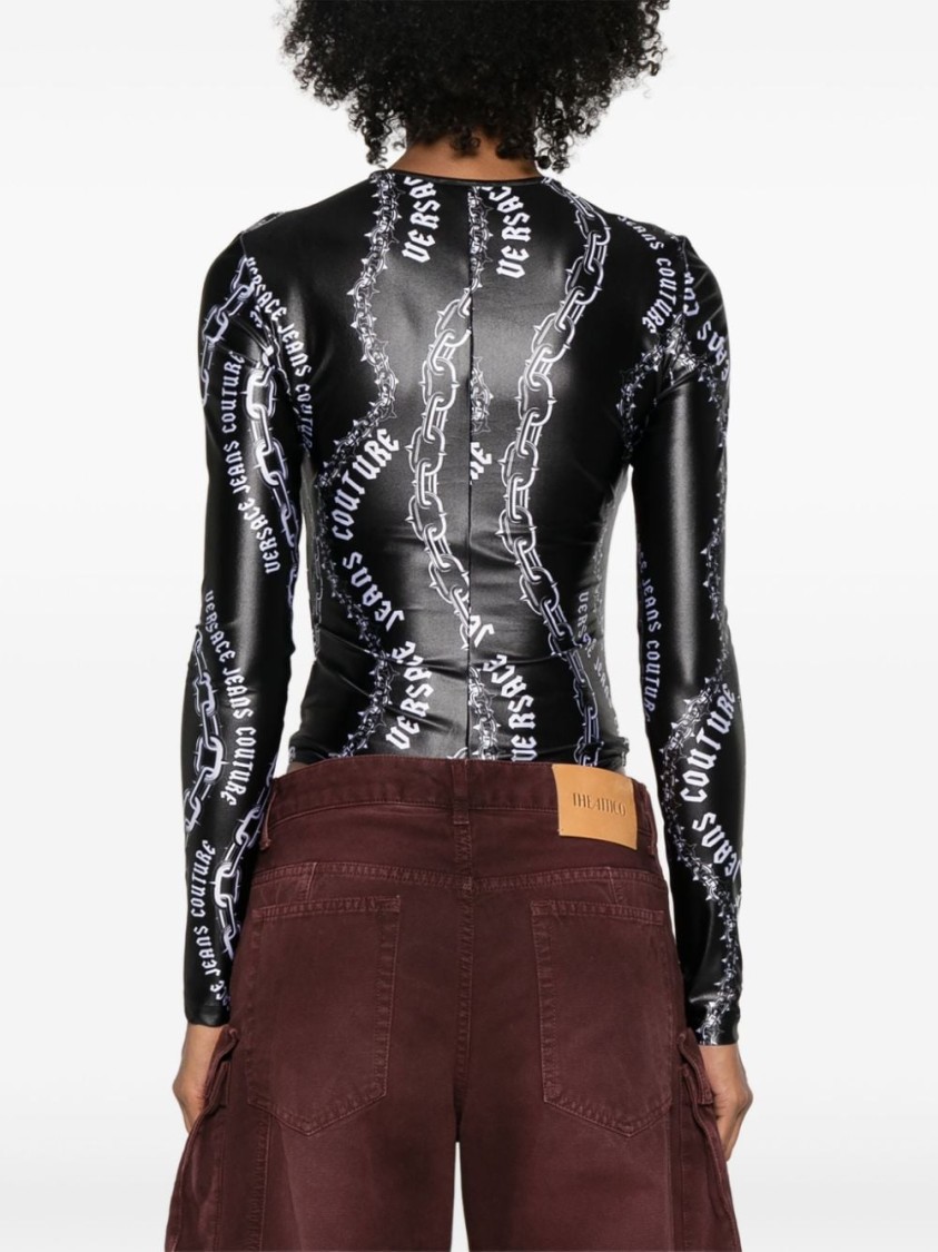 Versace Jeans Couture Black & White Chain Couture Bodysuit In Black