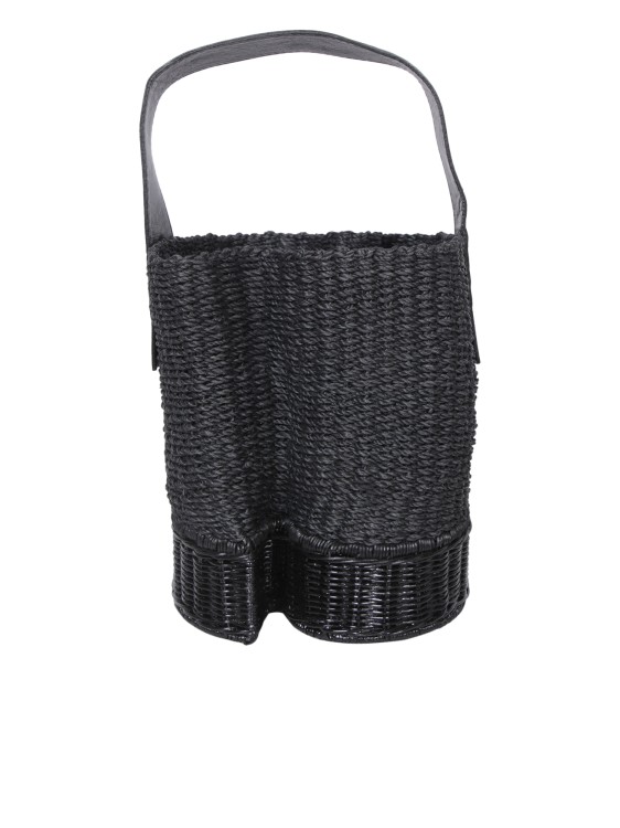 Shop Sacai Crafted In Black Woven Raffia Bucket Bag