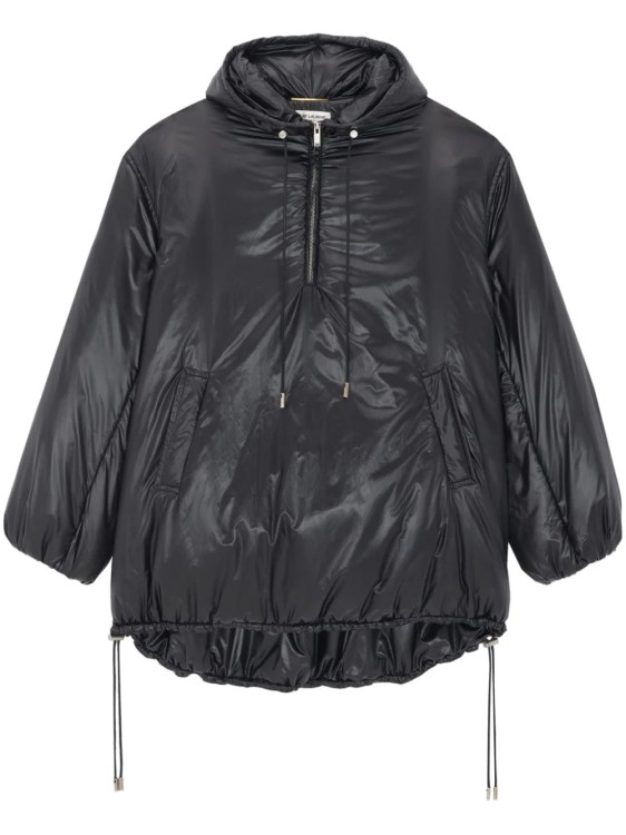 Saint Laurent Cassandre Oversized Hooded Coat In Black