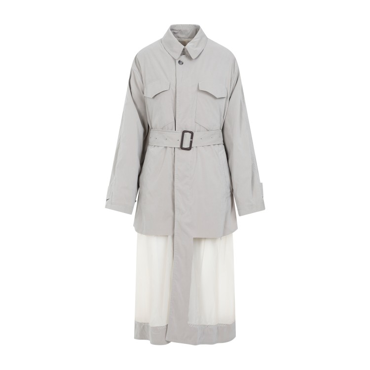 Shop Maison Margiela Sand Polyester Trench Coat In Grey