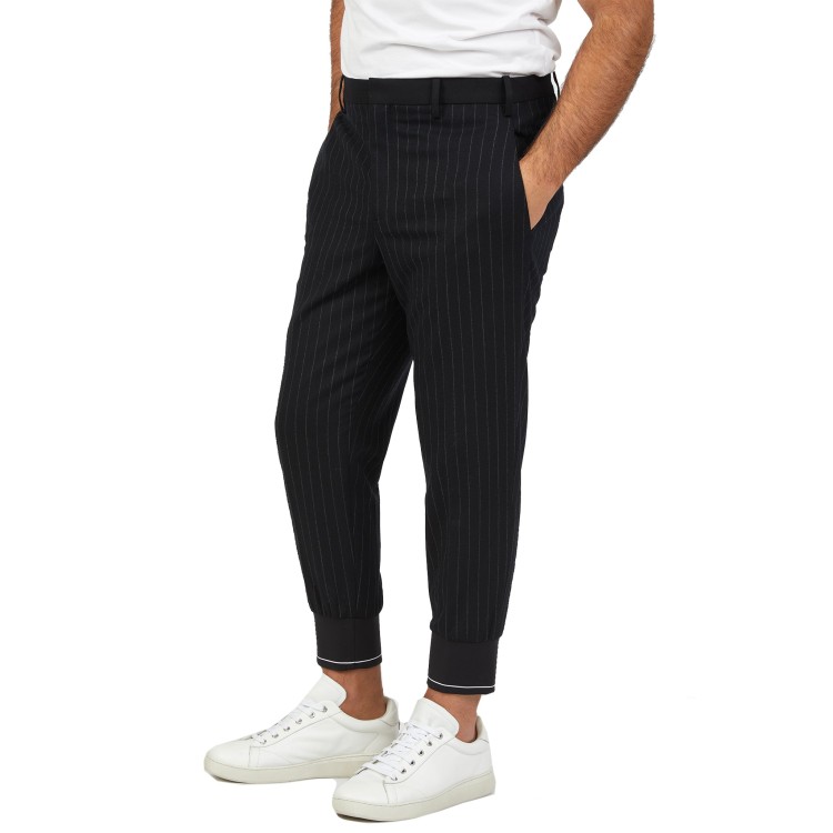 Shop Neil Barrett Black Wool Striped Pants