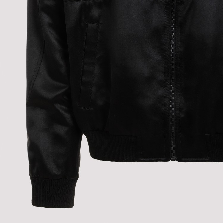Shop Saint Laurent Satin Teddy Black Viscose-silk Jacket