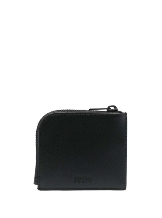 Shop Kenzo Black Coin Purse With Logo Print In Leather