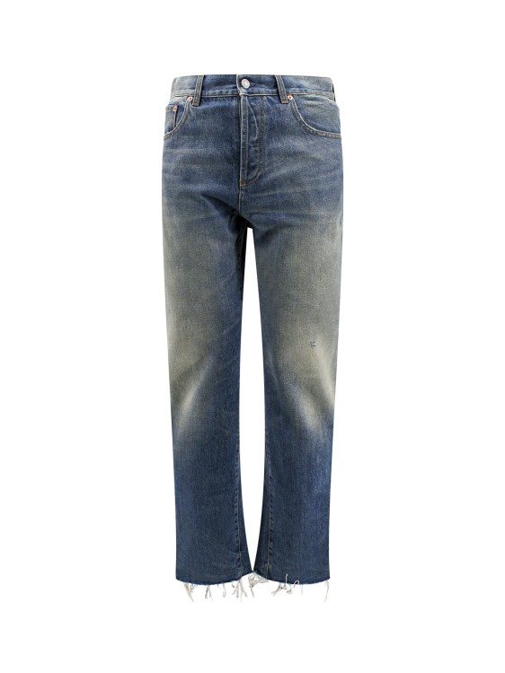 Gucci Cotton Jeans With Logoed Label In Grey