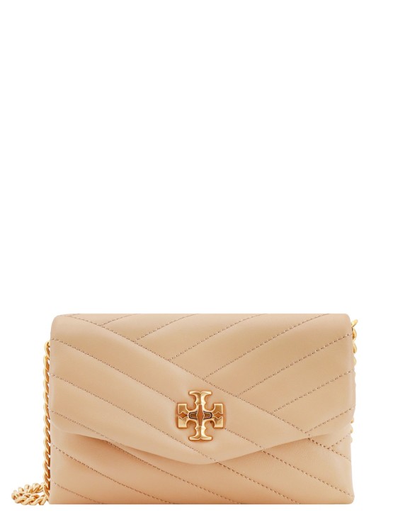 Tory Burch Matelassé Leather Shoulder Bag With Metal Logo In Neutrals