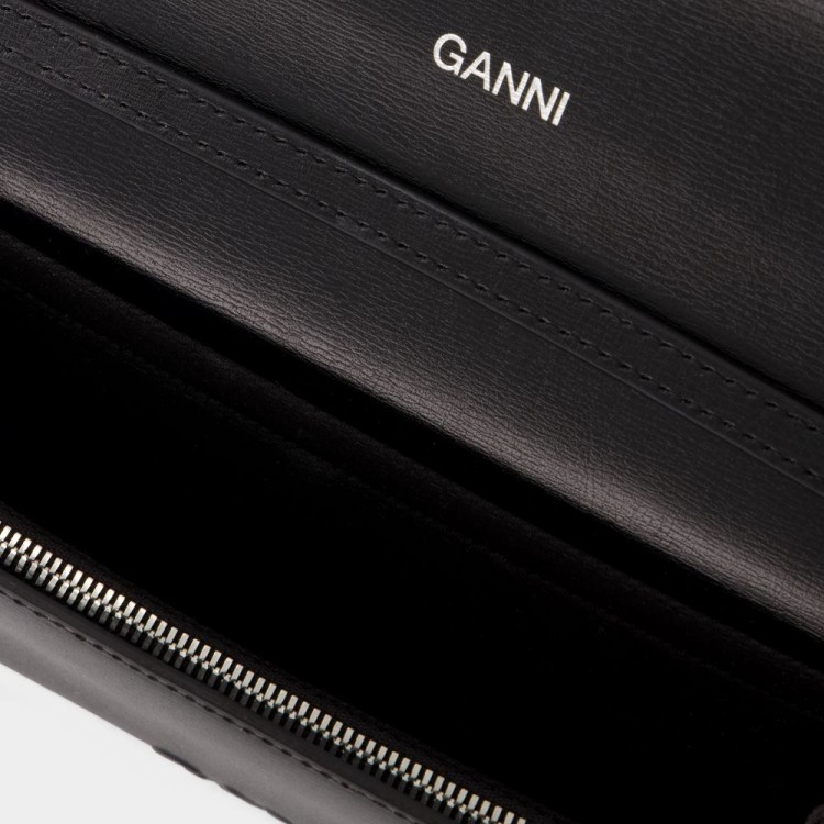 Shop Ganni Banner Envelope Wallet On Chain - Leather - Black