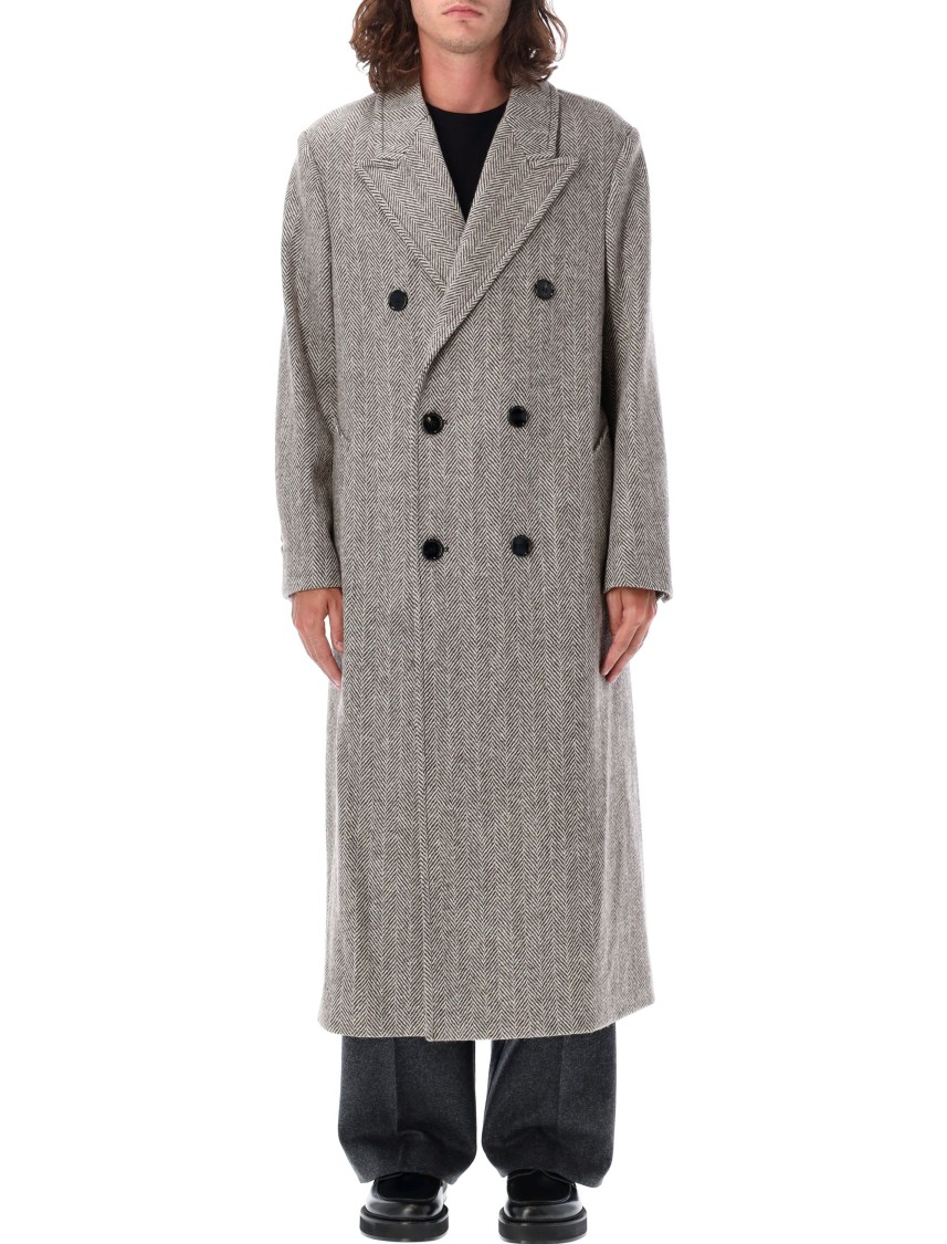 Shop Ami Alexandre Mattiussi Ami Double Breast Coat In Grey