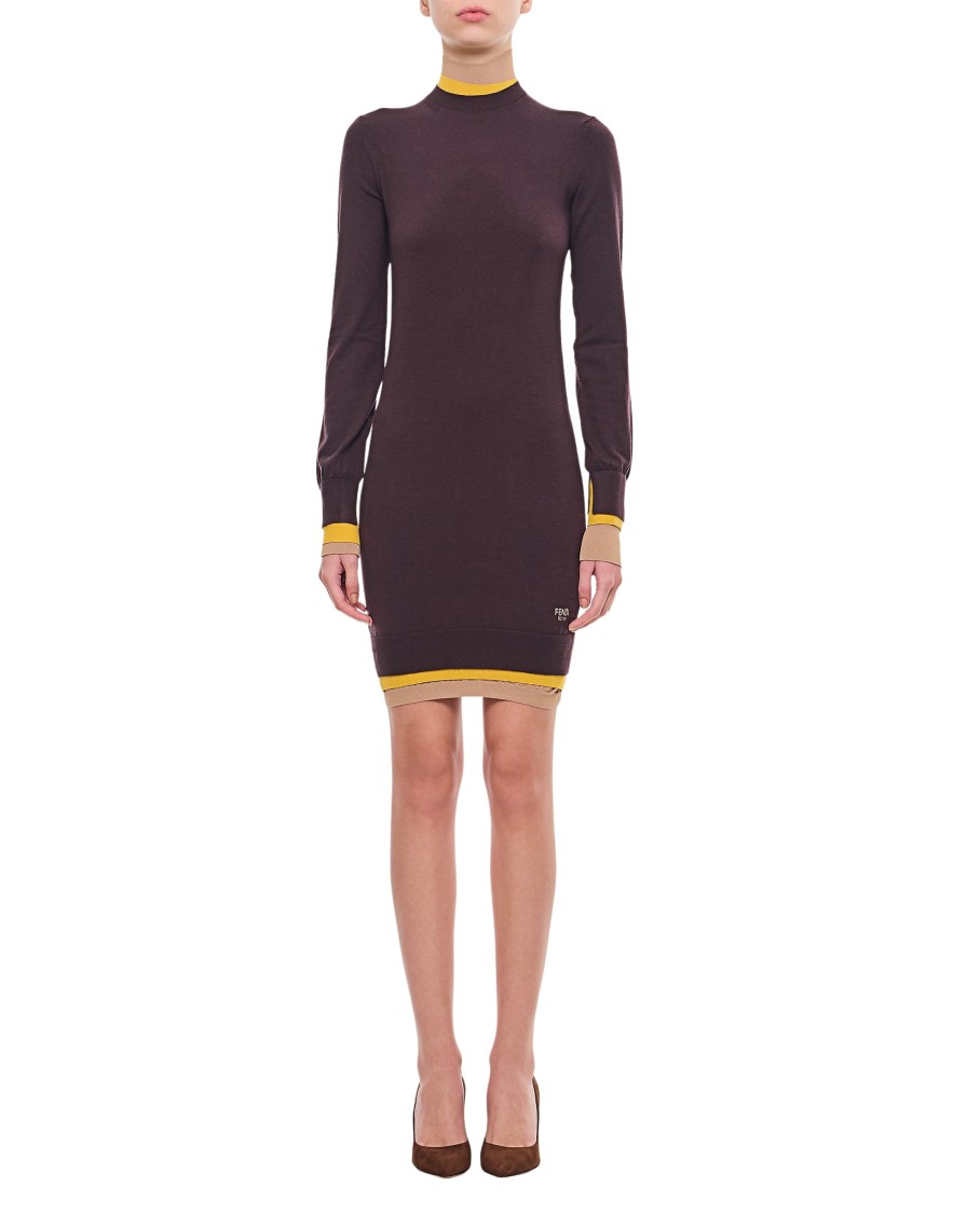 Shop Fendi Layering Color Trims Short Dress In Purple