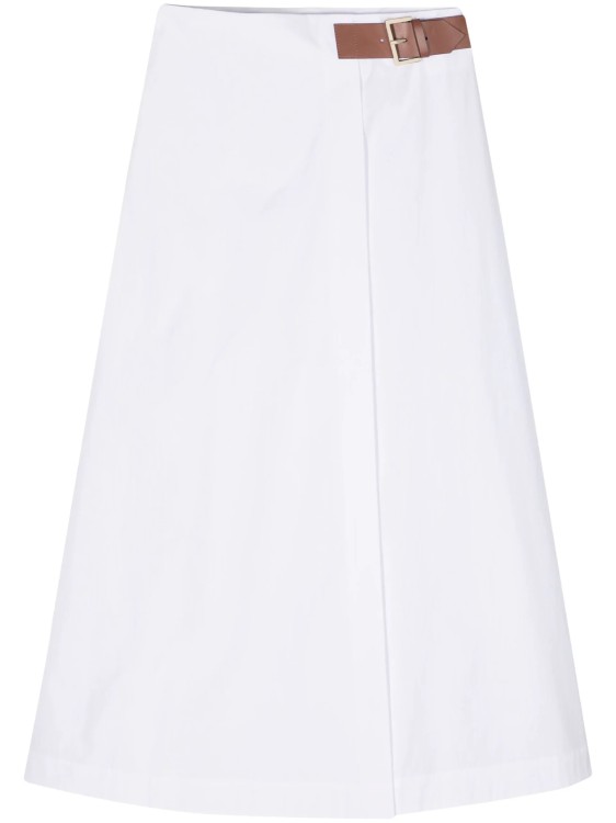 Shop Lorena Antoniazzi Belted A-line Midi Skirt In White