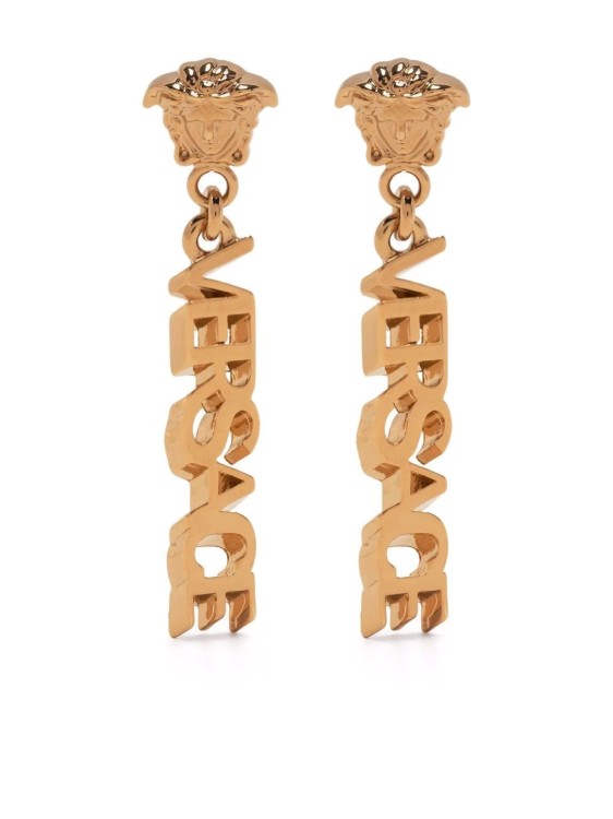 VERSACE GOLD LA MEDUSA LOGO DROP EARRINGS