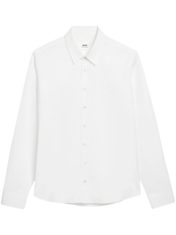 Shop Ami Alexandre Mattiussi Logo-embroidered Cotton Shirt In White