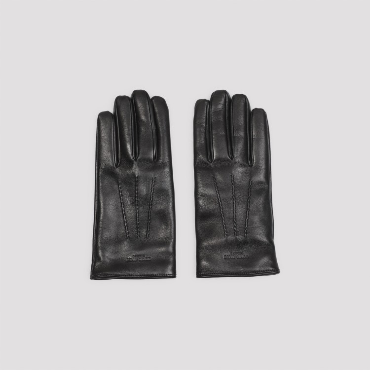 Giorgio Armani Black Leather Gloves In Black