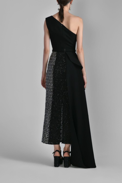 Shop Saiid Kobeisy One Shoulder Crepe Beaded Dress In Black