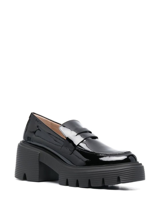 Shop Stuart Weitzman Soho' Black Loafers With Chunky Sole In Patent Leather In Grey