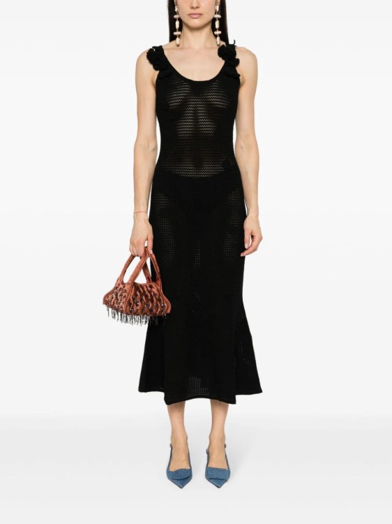 Shop Self-portrait Floral-appliqué Open-knit Dress In Black