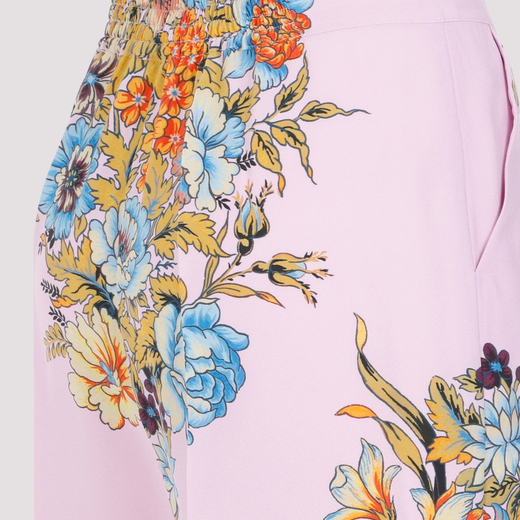 Etro Floral High-rise Silk Wide-leg Pants In Purple