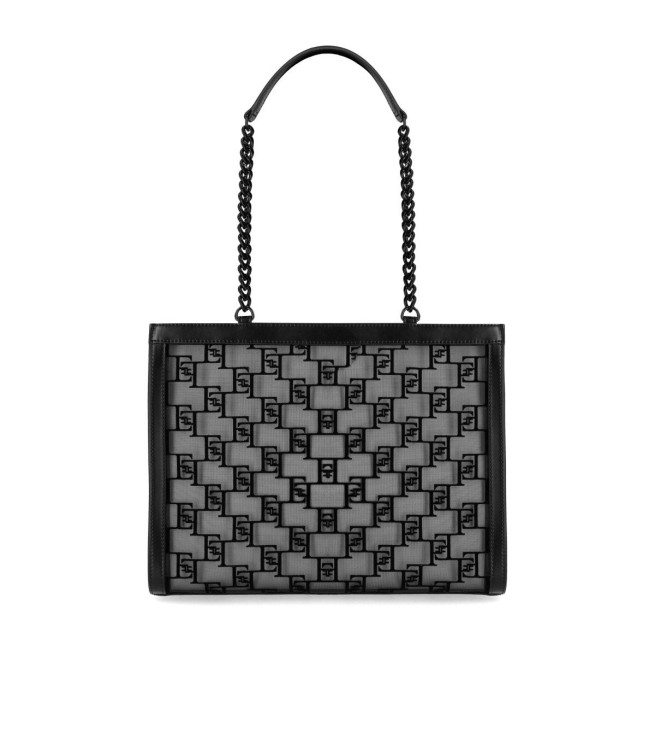 Shop Elisabetta Franchi Black Monogram Mesh Shopping Bag