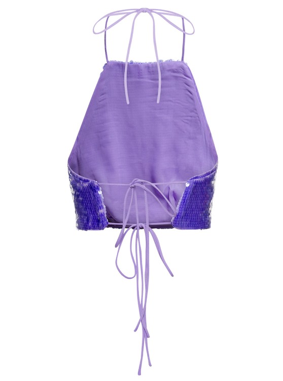 Shop Sabina Musayev Lara' Purple Halterneck Crop Top With All-over Paillettes In Polyester