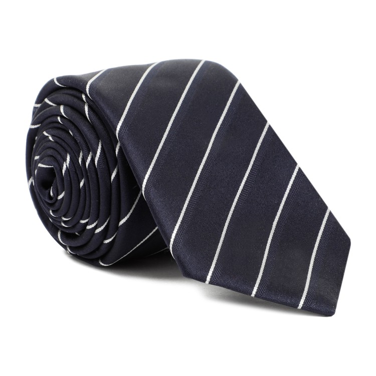Shop Giorgio Armani Black Striped Silk Tie