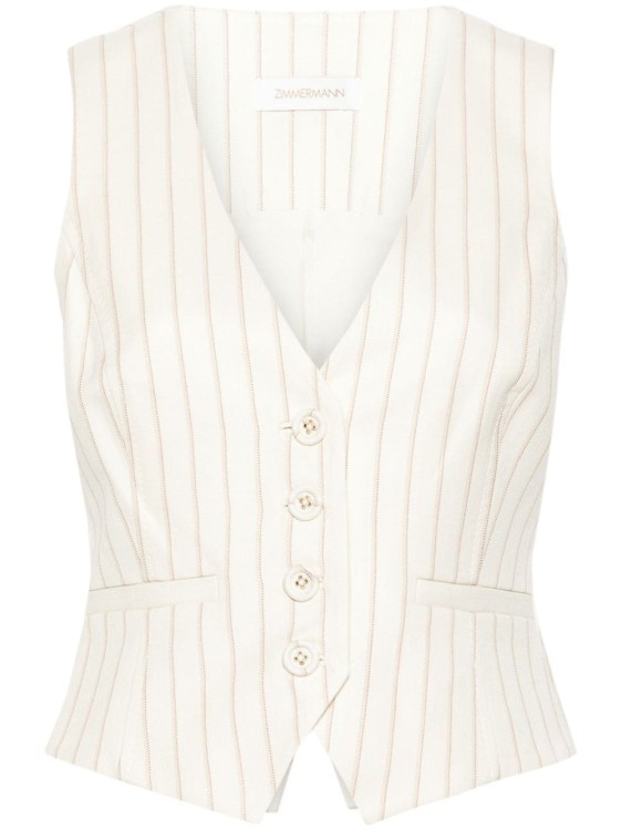 Shop Zimmermann Pinstriped Herringbone Waistcoat In White