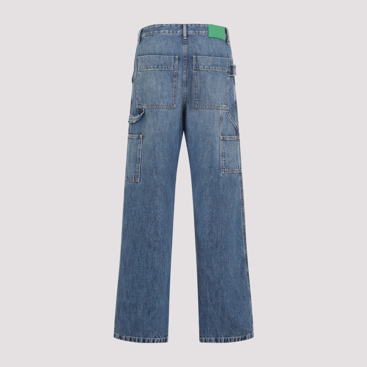 Shop Bottega Veneta Cargo Mid Blue Cotton Denim Jeans