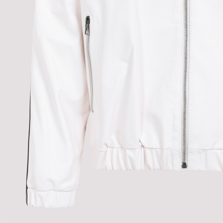 Palm Angels Monogram Off White Leather Jacket In White