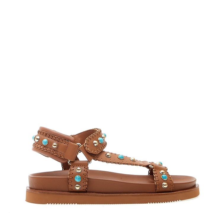 Shop Ash Leather Sandal With Studs And Turquoise In Brown