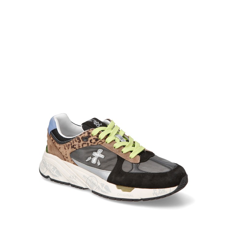 Shop Premiata Black Suede And Gray Fabric Mased Sneakers In Neutrals