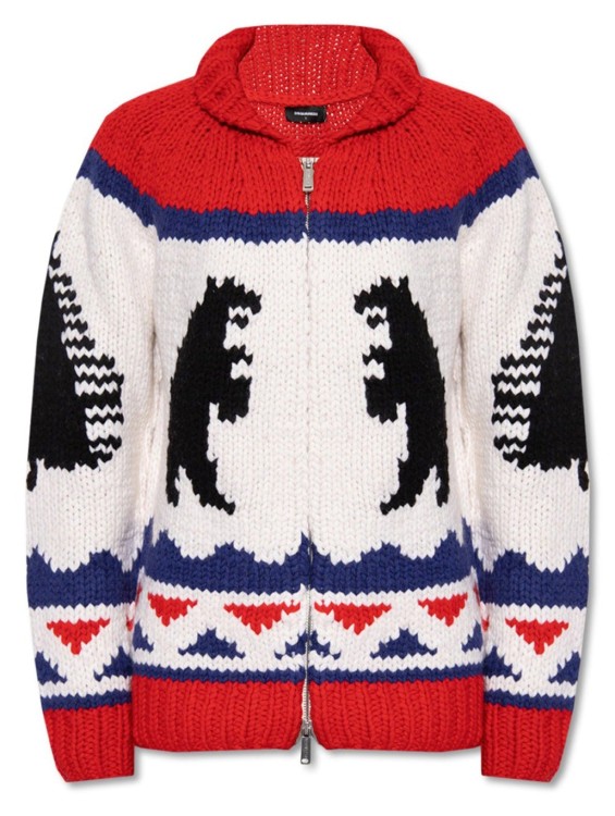 Shop Dsquared2 Printed Wool Cardigan In Red