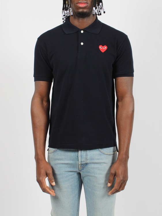 Shop Comme Des Garçons Eyes Heart Patch Polo Shirt In Blue