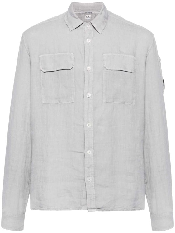 Shop C.p. Company Lens-detail Grey Linen Shirt