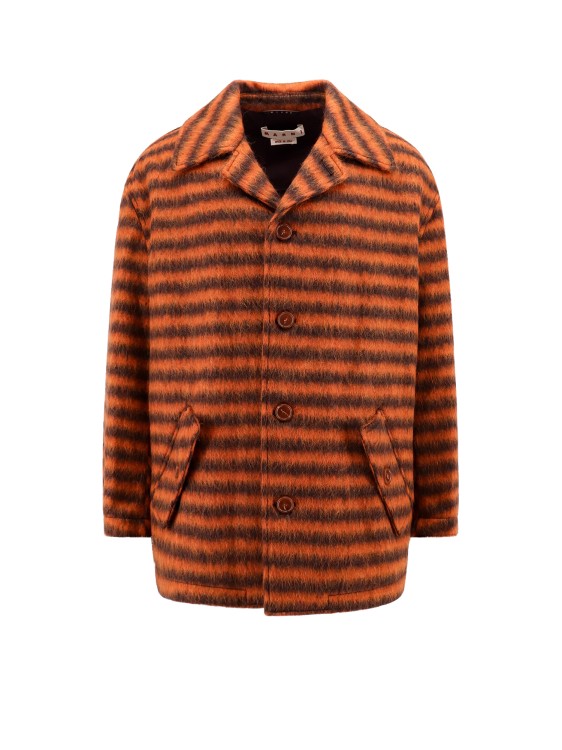 Shop Marni Striped Virgin Wool And Mohair Coat In Brown