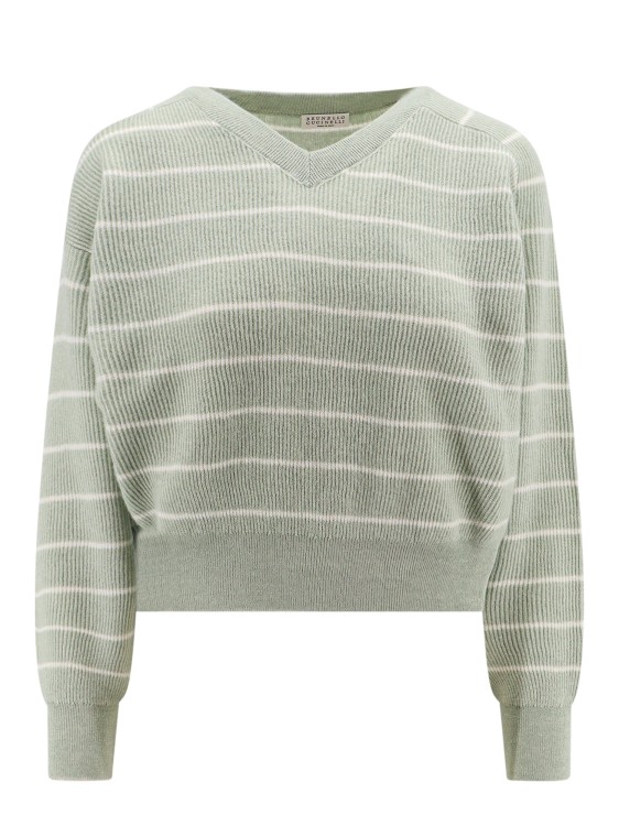 Shop Brunello Cucinelli Striped Alpaca And Cotton Sweater In Grey