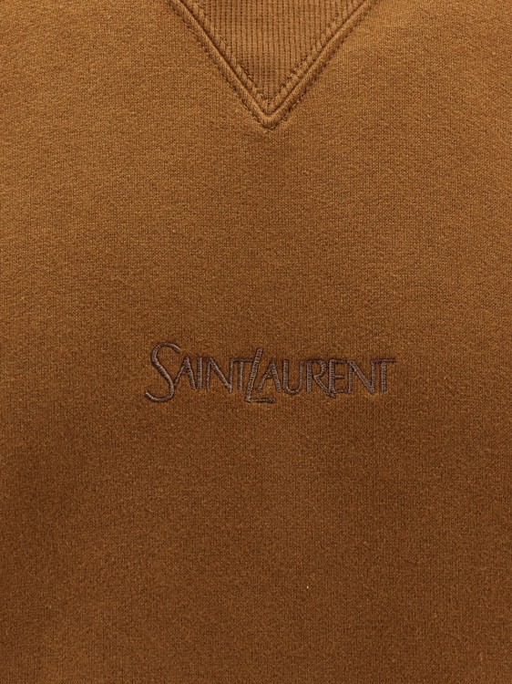 Shop Saint Laurent Biologic Cotton Sweatshirt With Embroidered Logo In Brown