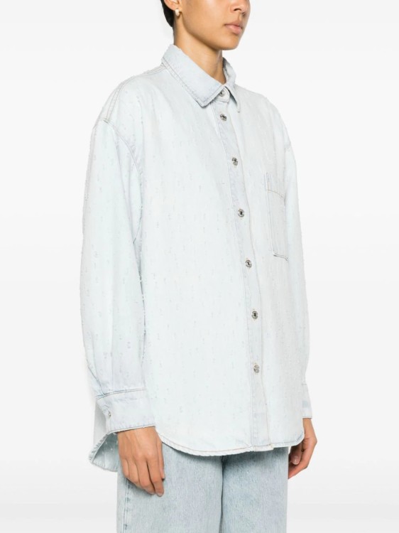 Shop Msgm Blue Ripped Detailing Denim Shirt In White
