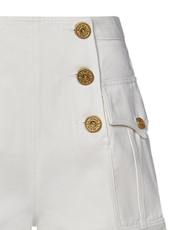 Shop Balmain Cotton Denim Shorts In White